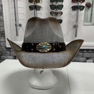 Brown Cowboy Hat with Turquoise Accent